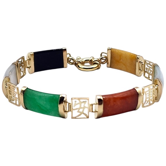 14 Karat Yellow Gold Dyed Multicolored Jade Bracelet #20007 - Picture 1 of 8